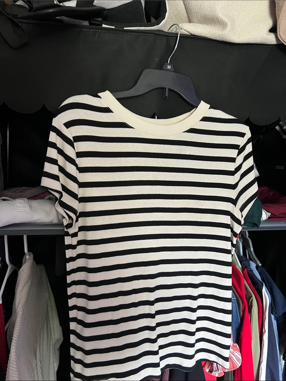 a new day Black and Cream Striped Short-Sleeve Knit Top
